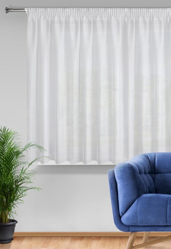 Firana gotowa biała woalowa z poziomym wzorem na taśmie 300x150 cm