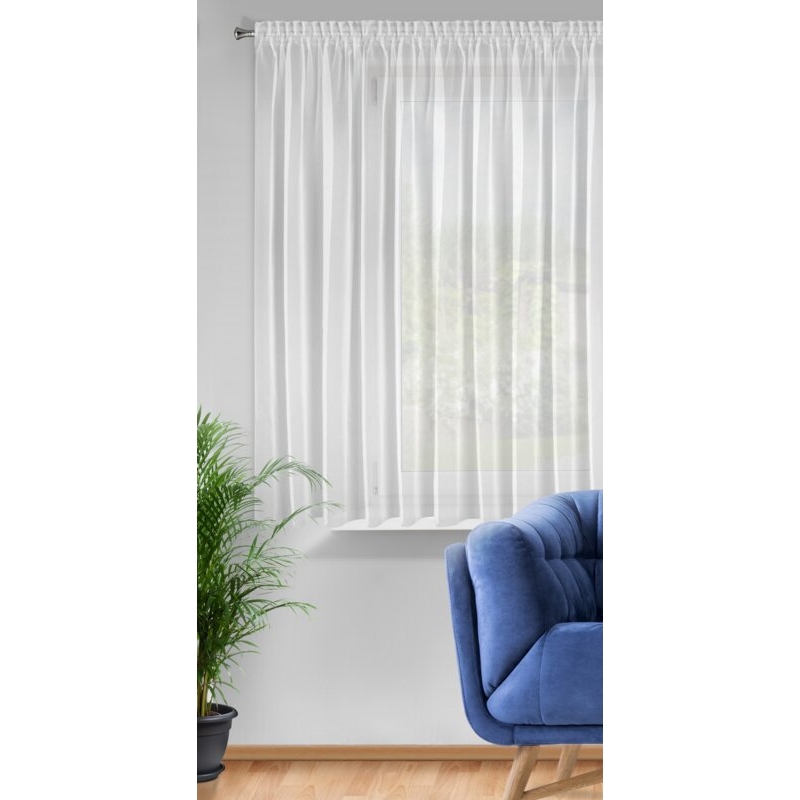 Firana nowoczesna błyszcząca na taśmie biała 350x150 cm