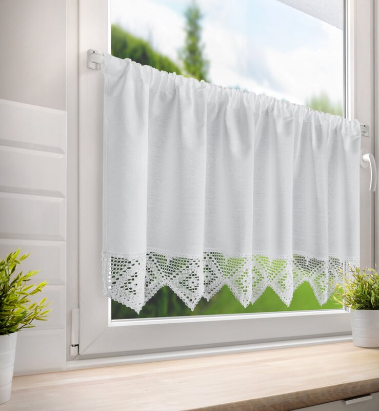 Zazdrostka gotowa biała geometryczny wzór koronka szelki 150x60 cm