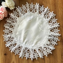 Serwetka z gipiurą Gałązka okrągła biała elegancka -  ∅30 cm