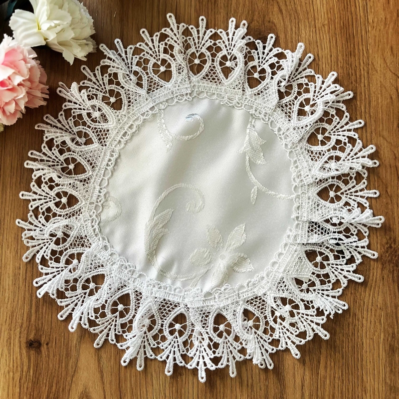 Serwetka z gipiurą Gałązka okrągła biała elegancka -  ∅30 cm