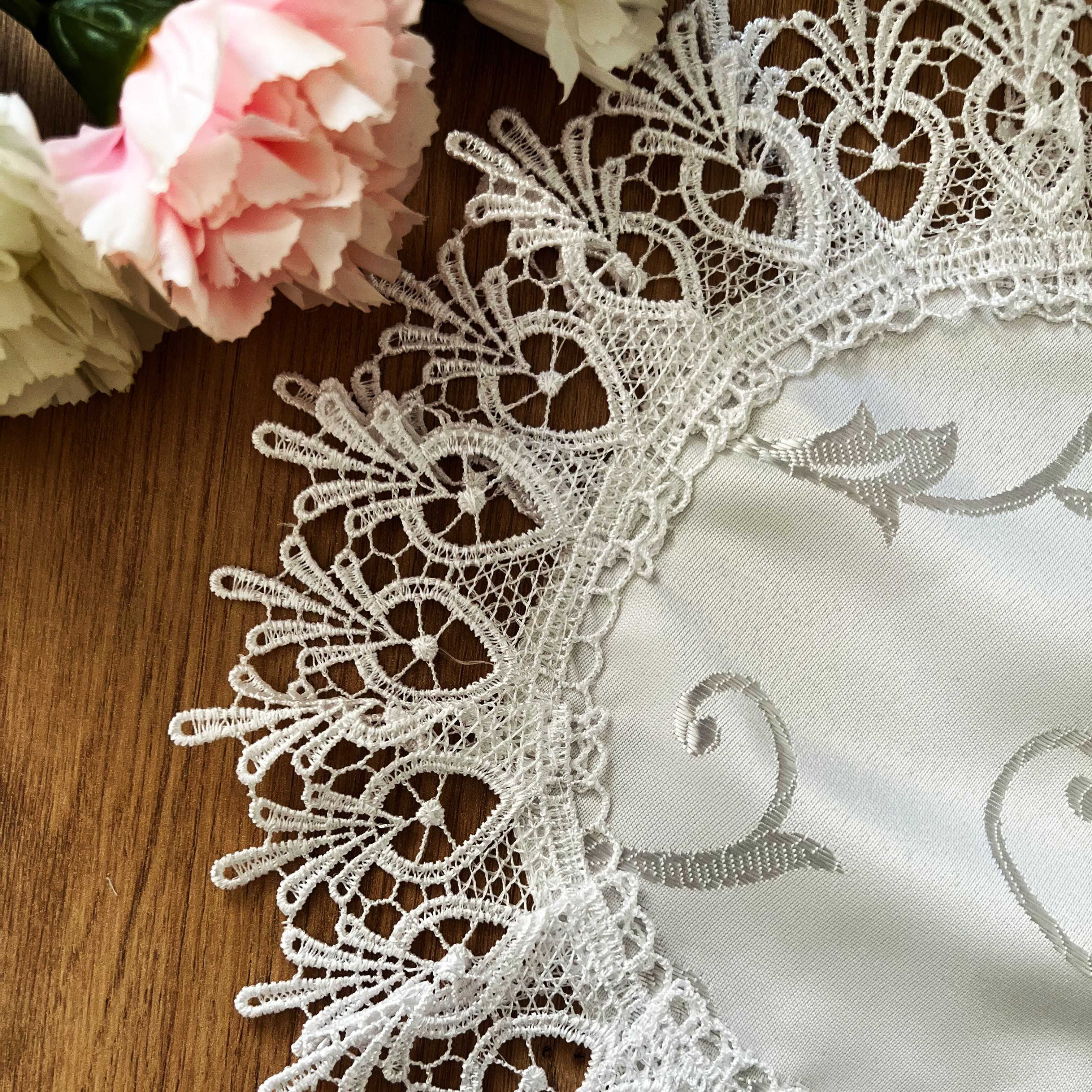 Serwetka z gipiurą Gałązka okrągła biała elegancka -  ∅30 cm