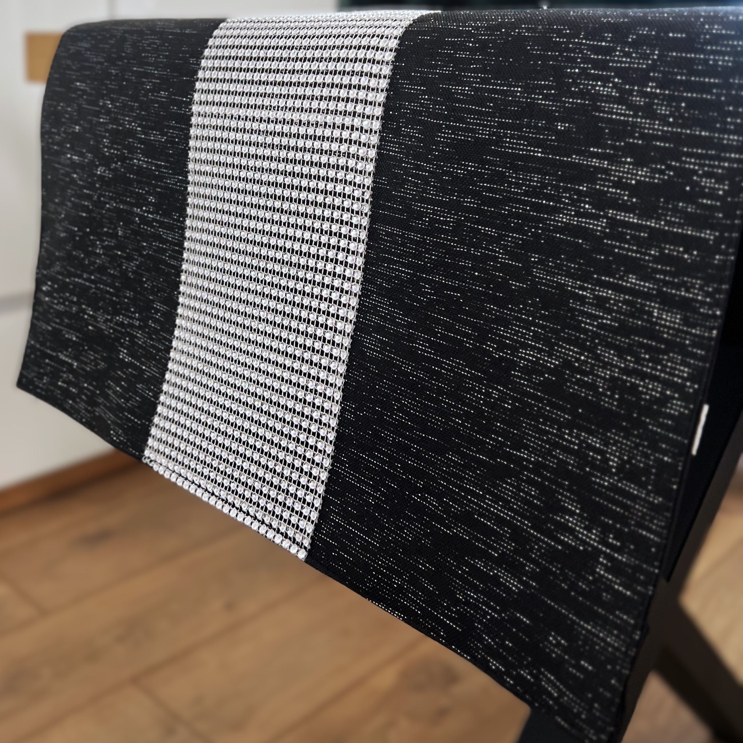 Bieżnik z cyrkoniami glamour antracytowy na stół ozdobny - 40x140 cm