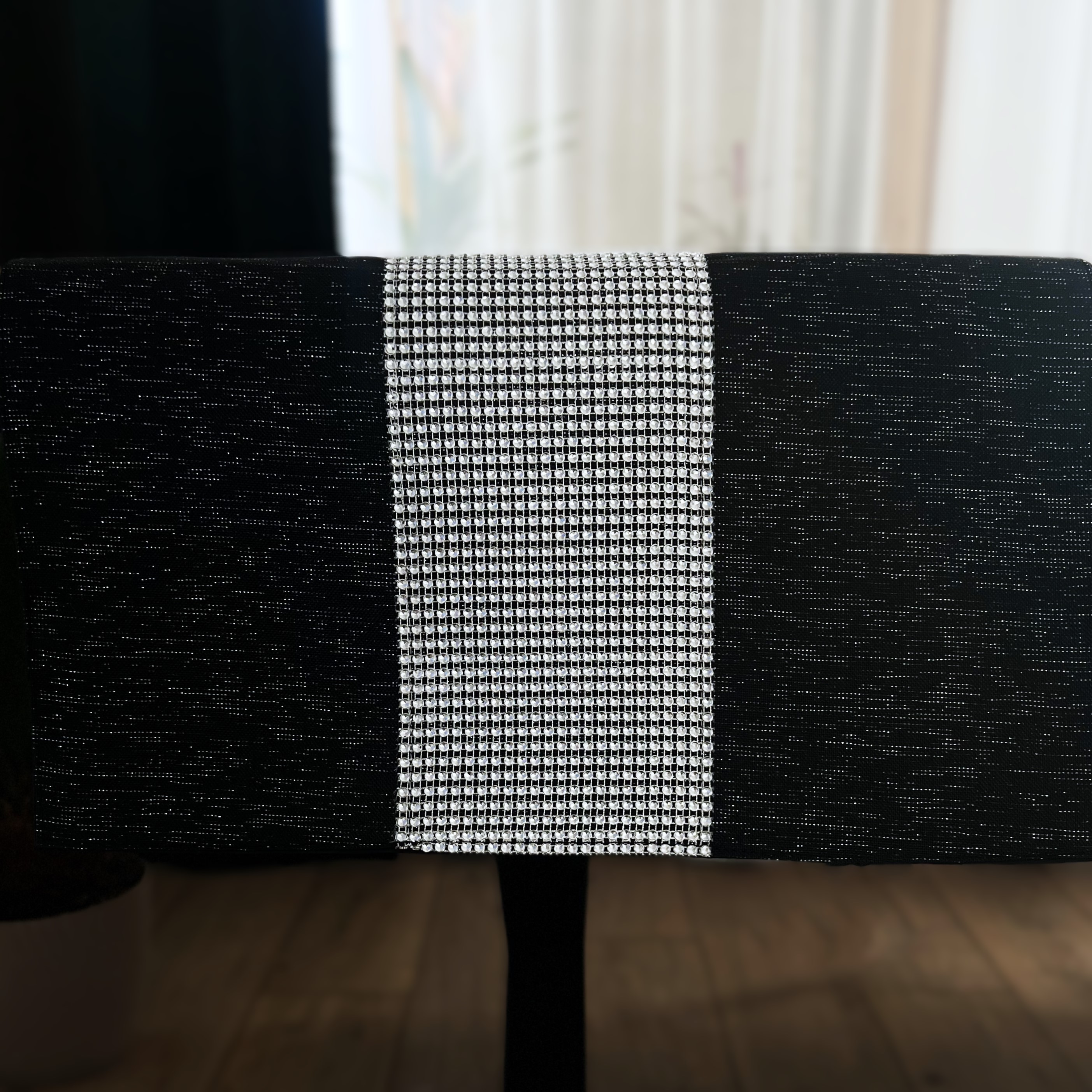 Bieżnik z cyrkoniami glamour antracytowy na stół ozdobny - 40x140 cm
