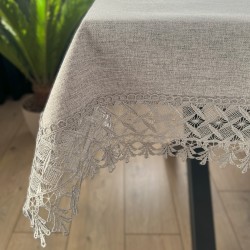 Obrus imitujący len z gipiurą prostokątny szary - 150x300 cm