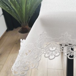 Obrus z gipiurą na środku i brzegach prostokątny biały 90x180 cm