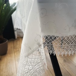 Obrus z gipiurą Gałązka prostokątny biały elegancki 150x260 cm