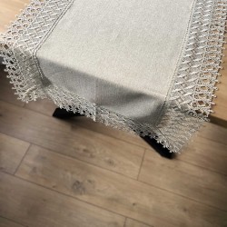 Bieżnik z gipiurą imitacja lnu elegancki prostokątny beżowy - 40x160 cm