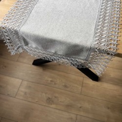 Bieżnik z gipiurą imitacja lnu elegancki prostokątny szary - 50x100 cm