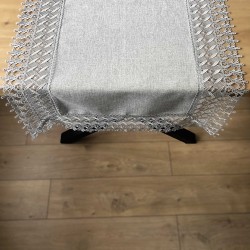 Bieżnik z gipiurą imitacja lnu elegancki prostokątny szary - 50x100 cm
