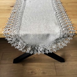 Bieżnik z gipiurą owalny imitacja lnu szary stylowy - 60x120 cm
