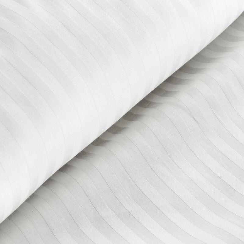 Komplet pościeli w prążki satyna bawełniana biała - 220x200 cm