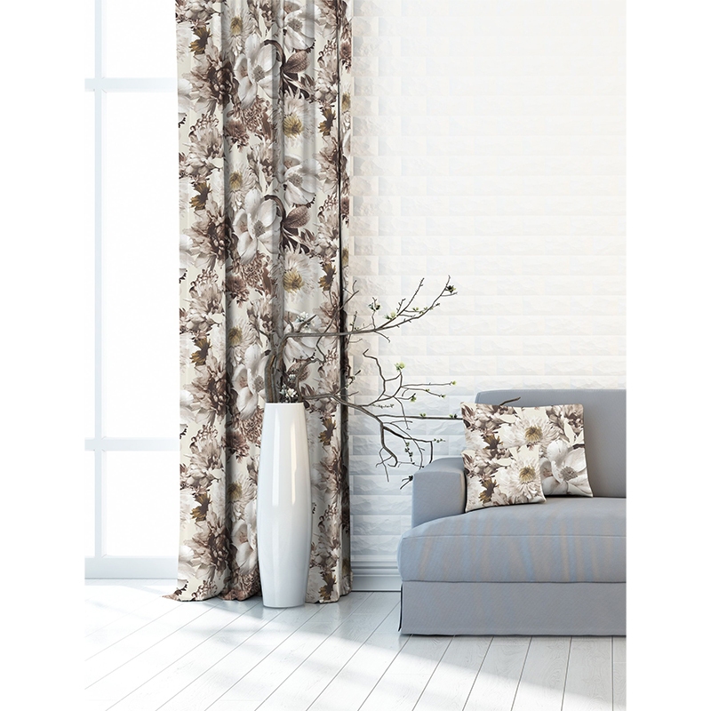 Zasłona dekoracyjna w kwiaty beżowa podkład oxford - szer. 150 cm