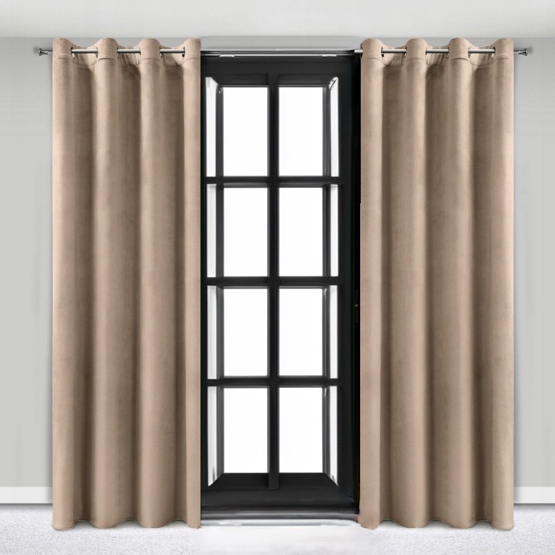 Zasłona welurowa na przelotkach 140x250 velvet gruba beżowa Zasłona welurowa na przelotkach 140x250 velvet gruba beżowa