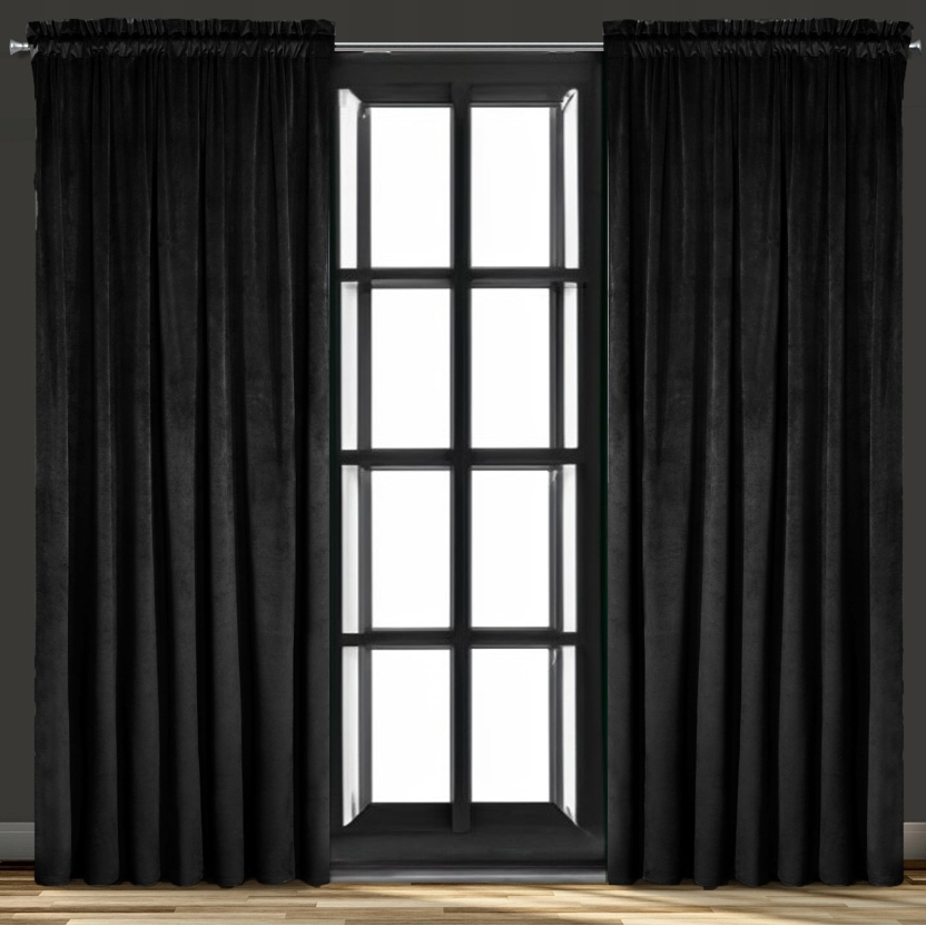 Zasłona welurowa na taśmie 140x250 velvet gruba czarna Zasłona welurowa na taśmie 140x250 velvet gruba czarna
