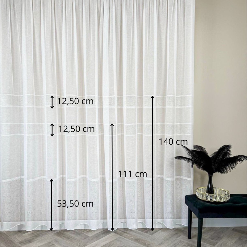 Firana gładka fantazyjna batyst błysk Trzy Pasy wys. 300 cm ołowianka